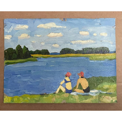 Дети отдыхают у реки