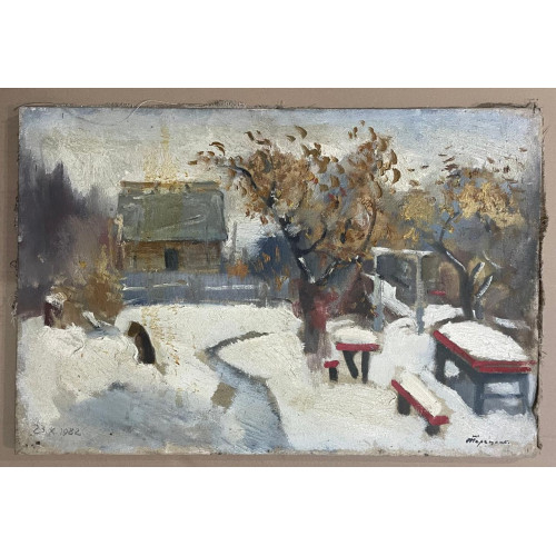 Картина Первый снег, 1982 г., художник Терещенко Николай Иванович