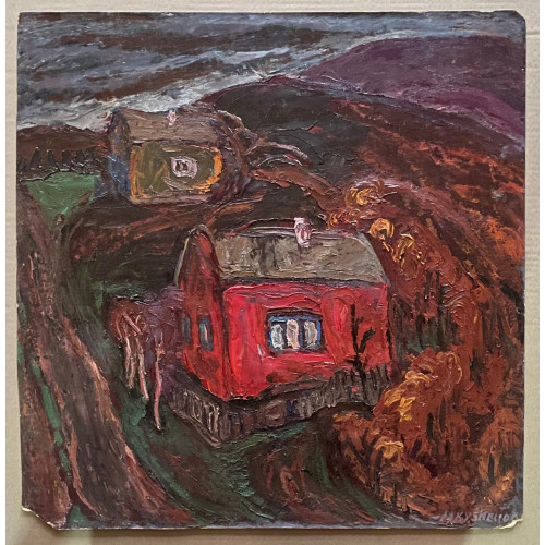 Картина Пейзаж с красным домом. Горячий ключ., художник Кузнецов Юрий Михайлович 