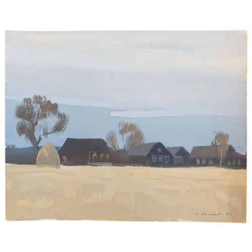 Картина Сельские домики у поля, художник Качанов Юрий Степанович