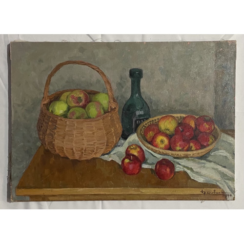 Картина Натюрморт с яблоками в корзине, художник Крапивин Николай Никитич