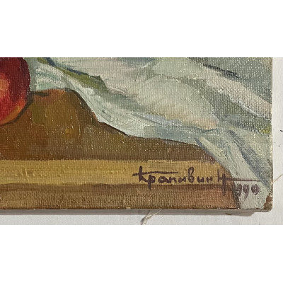 Натюрморт с яблоками в корзине