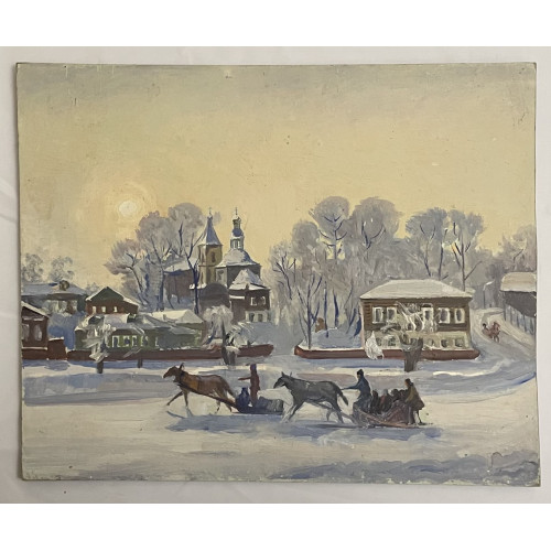 Картина На санях по городу, художник Дунчев Сергей Яковлевич