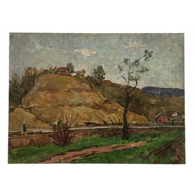 Пейзаж с домиком на горе