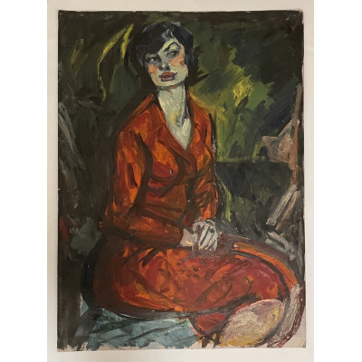 Сидящая девушка в красном