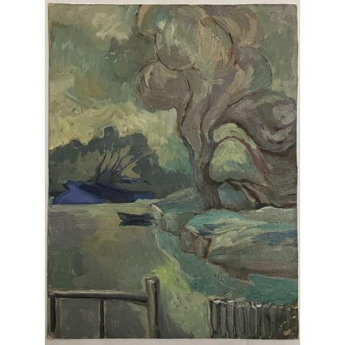 Картина Речной пейзаж и лодка, художник Шорц Владимир Антонович 