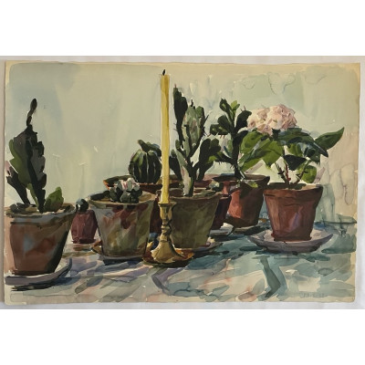 Горшки с цветами на подоконнике