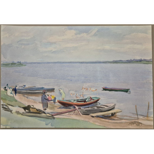 Картина Лодки на берегу канала, художник Горшман Мендель Хаимович