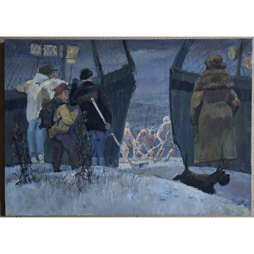 Картина На хоккейном матче, художник Любаев Пётр Сергеевич