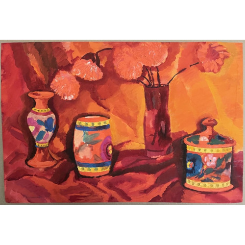 Картина Красный натюрморт 1985 год, художник Трошина-Дейнеко Елена Николаевна