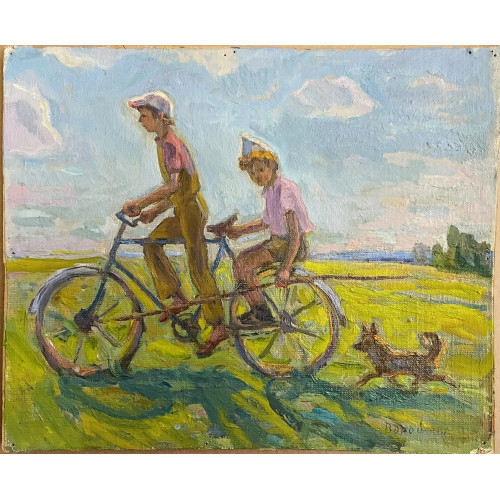 Картина С братом на велосипеде, художник Воробьёва Надежда Дмитриевна