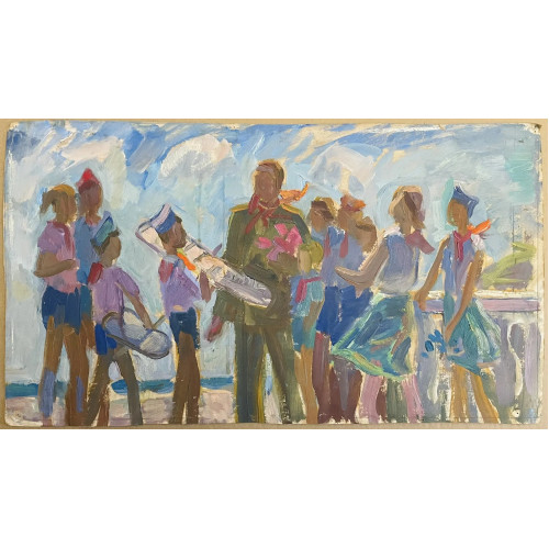 Картина Гагарин в гостях у пионеров, художник Воробьёва Надежда Дмитриевна