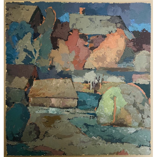 Картина Осенний день среди домов, художник Шорц Владимир Антонович 