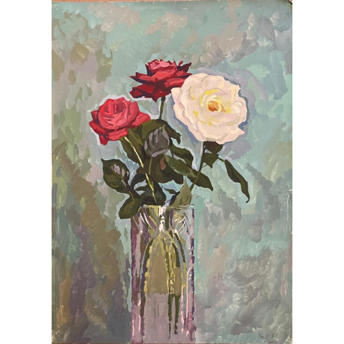 Картина "Розы красные и белые"